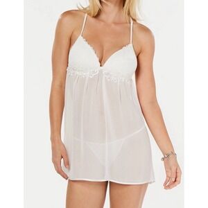 Linea Donatella Ivory Lace Babydoll Chemise G String Set Chiffon Lingerie S $72
